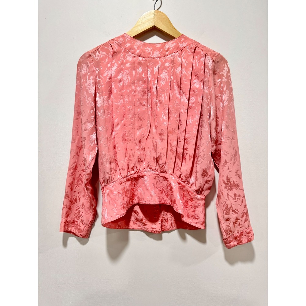 Argenti Petites Vintage 100% Silk Jacquard Pleated Blouse Coral Pink Size 10 - Picture 2 of 6